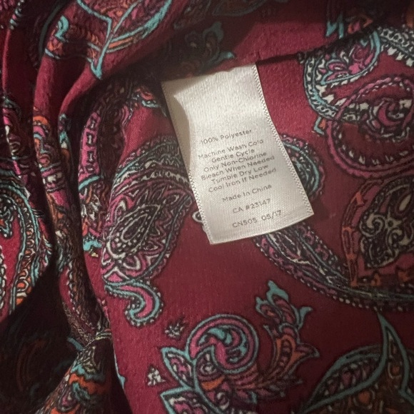 Talbots Paisley Print Ruffle Front Long Sleeve Top Size XL Petite - Picture 5 of 5